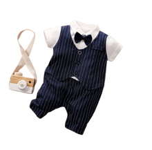 Load image into Gallery viewer, Little Gentleman&#39;s Pinstriped Jumpsuit with Bow
