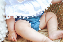 Load image into Gallery viewer, 3-piece Blue and White Denim Pom Pon set

