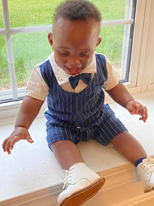 Little Gentleman's Pinstriped Jumpsuit with Bow