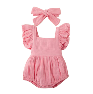 Pink Sleeveless Romper with Bow