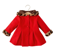 Load image into Gallery viewer, Red wool blend coat with leopard print accent
