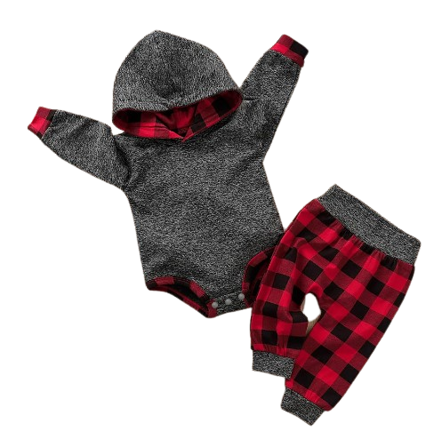 2-piece red and black plaid hoodie set