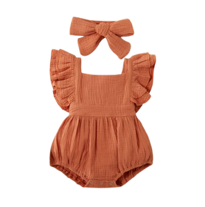 Rust Sleeveless Romper with Bow