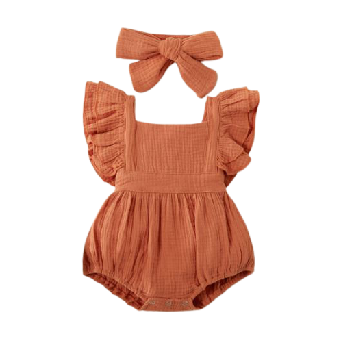 Rust Sleeveless Romper with Bow