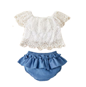 Blue Denim and White Lace Set
